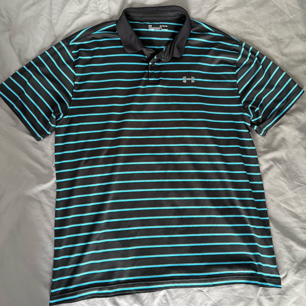 Under Armour Men's Polo Shirt with Black and Teal Stripes